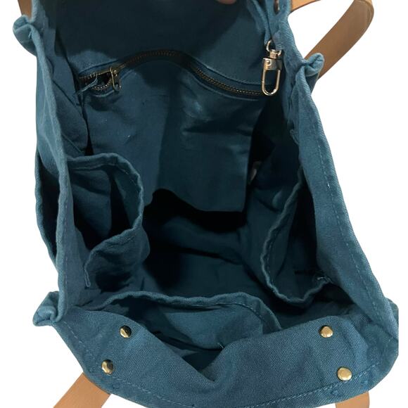 FEED Project Canvas Market Tote Shoulder Bag Blue with Leather Straps - Picture 8 of 8
